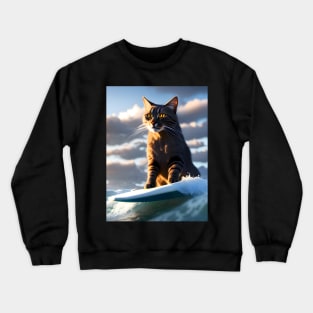 Cat Surfing - Modern Digital Art Crewneck Sweatshirt